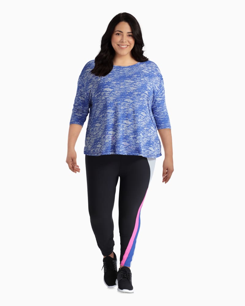 Plus size model with rectangle body shape wearing Saturn Three-Quarter Sleeve Top by Betsey Johnson | Dia&Co | dia_product_style_image_id:112695